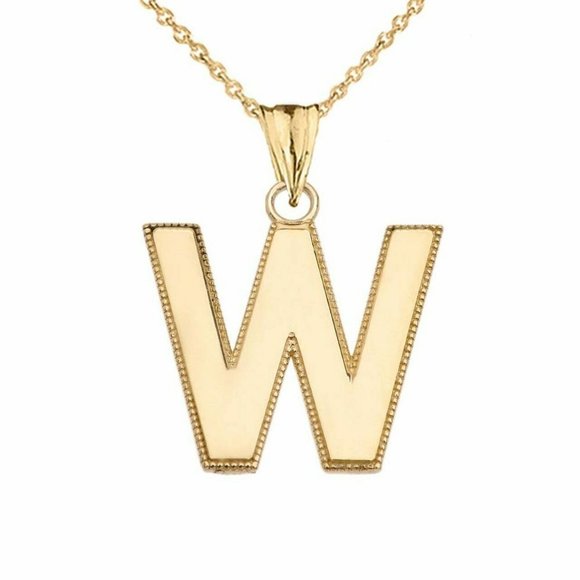 Real Gold Small Initial Letter W Pendant Necklace